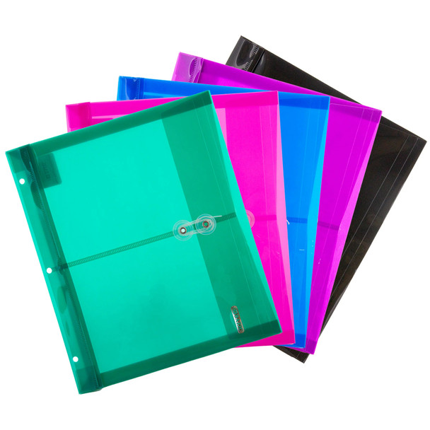 Poly Project Envelopes, 11-1/2" x 9-3/4", 200 Sheet Capacity, Assorted Colors, Pack of 5