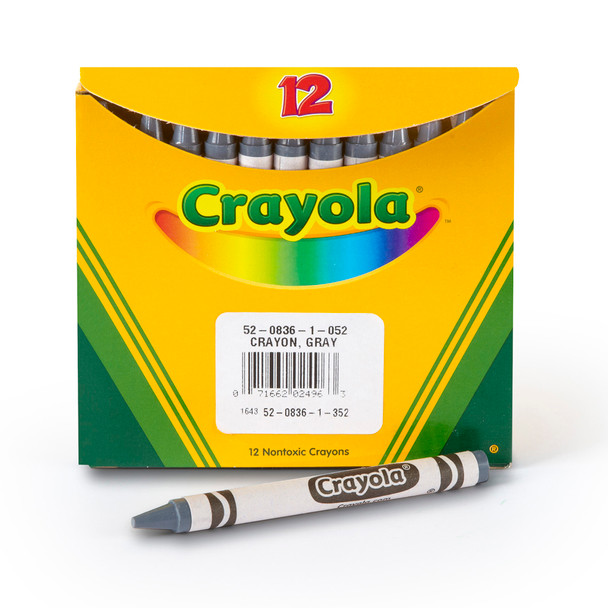 Single Color Bulk Crayons, Regular Size, Gray, 12 Count