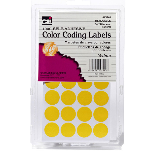 Color Coding Dots, Self-Adhesive Labels, 0.75 Inch Diameter, Yellow, 1000-Count