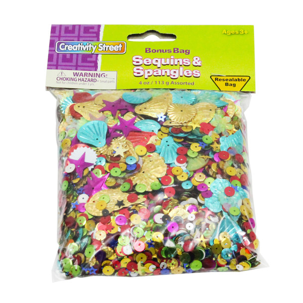 Sequins & Spangles, Assorted Colors, Assorted Sizes, 4 oz.