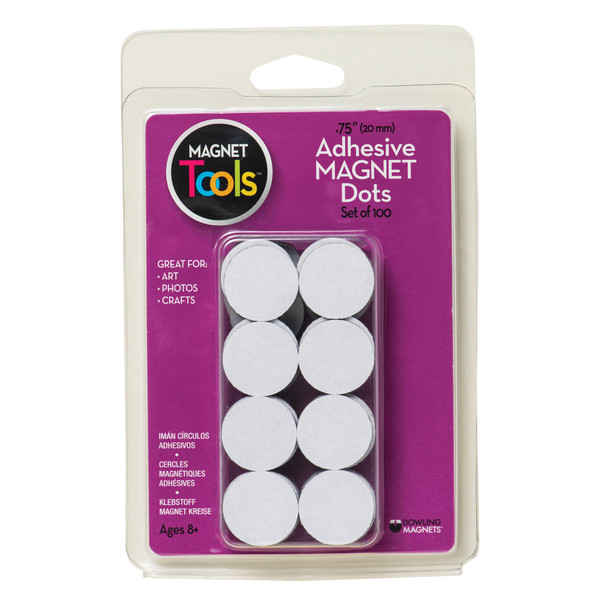 Adhesive Magnet Dots, 3/4" Diameter, Pack of 100