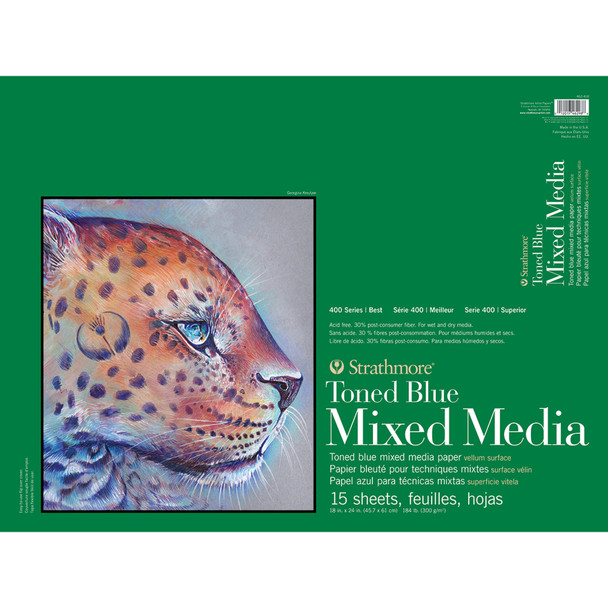 400 Series Mixed Media Pad, Toned Blue, Glue Binding, 15 Sheet, 18x24 inch, 1 Count