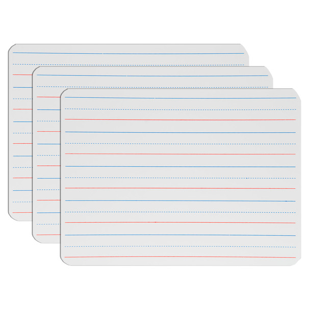 Two-Sided Magnetic Dry Erase Board, Red & Blue Ruled/Blank, 9" x 12", Pack of 3