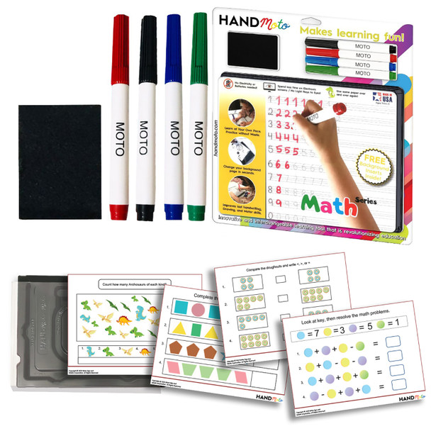 Dry-Erase Learning Board, 4 Markers, 10 Activity Sheets - Math Series