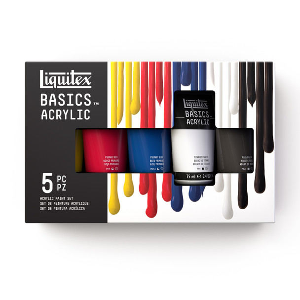 BASICS Acrylic Paint, Basic Colors, 75 mL Tubes, Set of 5