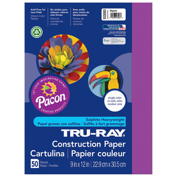 Construction Paper, Heavyweight, Magenta, 9" x 12", 50 Sheets Per Pack, 5 Packs Construction Paper, Heavyweight, Magenta, 9" x 12", 50 Sheets Per Pack, 5 Packs