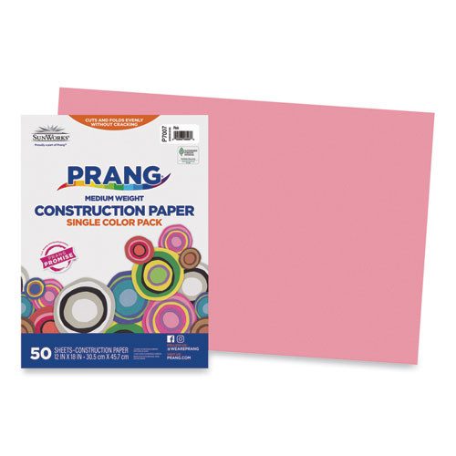 Construction Paper, Medium Weight, Pink, 12" x 18", 50 Sheets