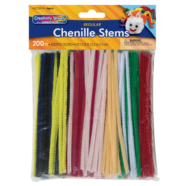 Regular Stems, Assorted Colors, 6" x 4 mm, 200 Pieces