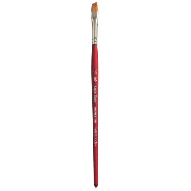 Velvetouch Angle Shader Brush, Synthetic Bristles, Short Handle Mixed Media Paintbrush, Scarlet, Size 1/4 inch, 1 Count
