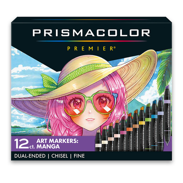 Premier Dual-Ended Art Markers, Chisel Tip and Fine Tip, Manga Colors, 12 Count