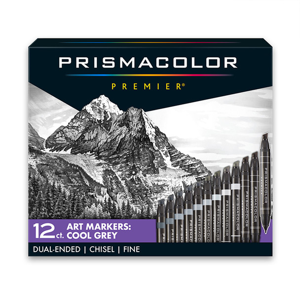 Premier Dual-Ended Art Markers, Chisel Tip and Fine Tip, Cool Grey Colors, 12 Count