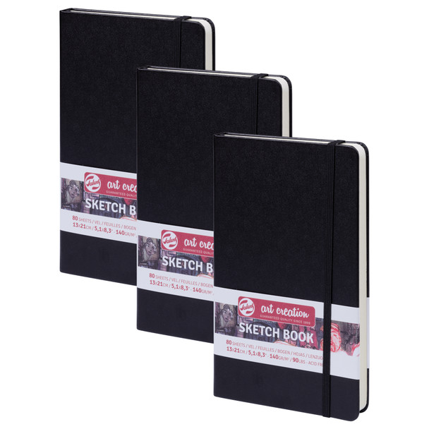 Sketchbook, 80 Sheets, 90lbs, Black Cover, 5.1" x 8.3", Pack of 3