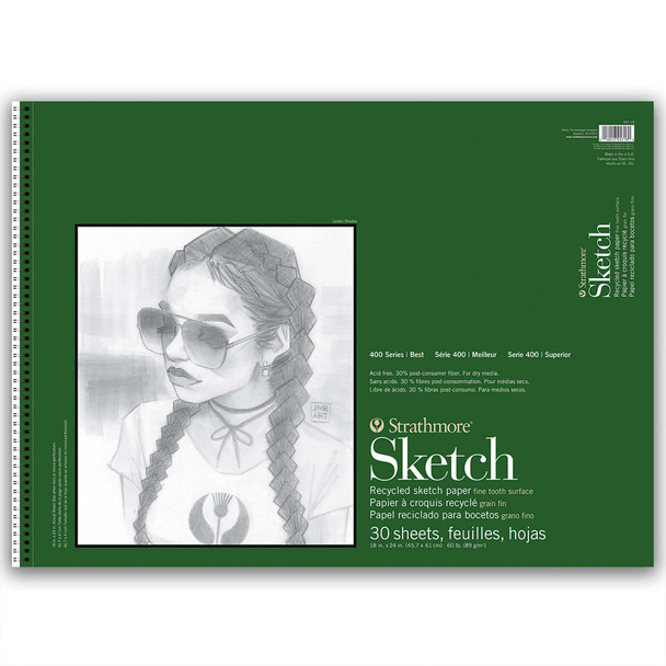400 Series Sketch Paper Pad, Recycled, Side Wire Binding, 30 Sheet, 18x24 inch, 1 Count