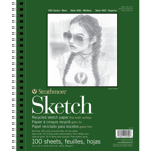 400 Series Sketch Pad, Recycled, Side Wire Binding, 100 Sheet, 9x12 inch, 1 Count