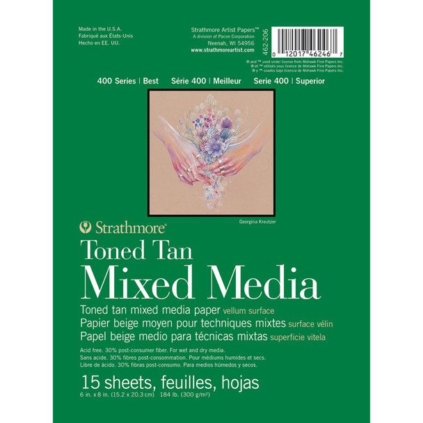 400 Series Mixed Media Pad, Toned Tan, Glue Binding, 15 Sheet, 6x8 inch, 1 Count