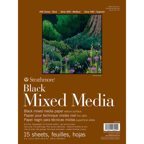400 Series Mixed Media Pad, Black, Glue Binding, 15 Sheet, 9x12 inch, 1 Count