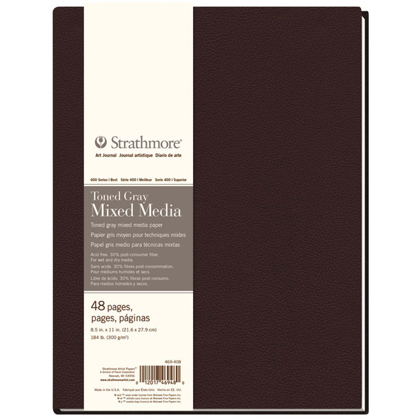400 Series Art Journal Mixed Media Paper, Toned Gray, Hardbound Binding, 96 Page/48 Sheet, 8.5x11 inch, 1 Count