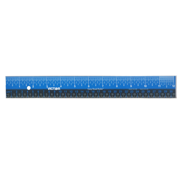 Easy Read Ruler, Stainless Steel, Blue/Black, 12"