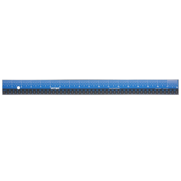 Easy Read Ruler, Stainless Steel, Blue/Black, 18"