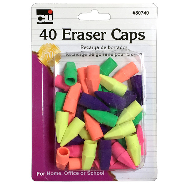 Pencil Eraser Caps, Assorted Colors, 40 Per Pack, 24 Packs Pencil Eraser Caps, Assorted Colors, 40 Per Pack, 24 Packs