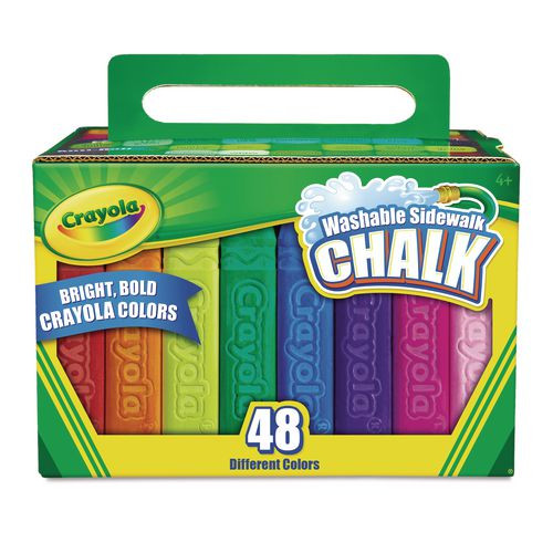 Washable Sidewalk Chalk, 4" X 0.88" Diameter, 48 Assorted Bright Colors, 48 Sticks/set