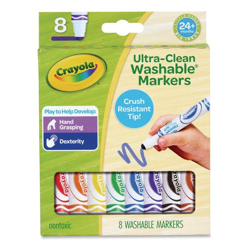 Toddler Friendly Ultra-clean Washable Markers, Broad Crush-resistant Dot Tips, Assorted Colors, 8/pack