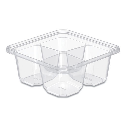 Tamperguard Snack Boxes, 4 Compartments, 6.3 X 6.3 X 2.6, Clear, Plastic, 300/carton