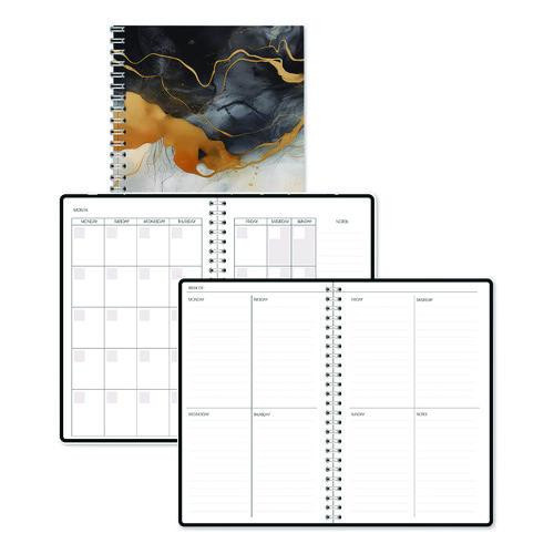 Recycled Non-dated Monthly/weekly Planner, Gold And Smoke, Multicolor Cover, Undated
