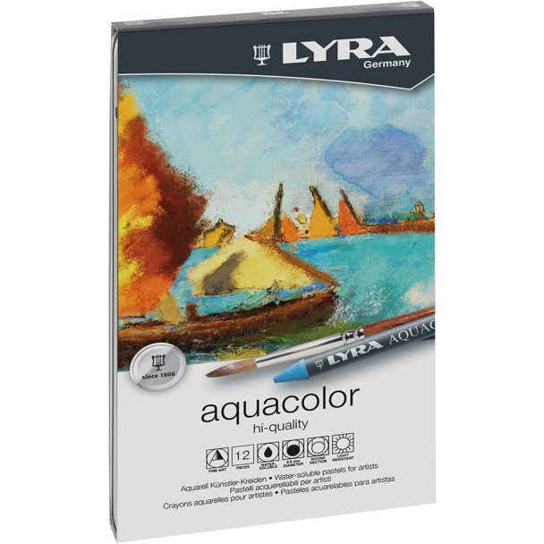 Aquacolor Water Soluble Crayon Pastels Set Tin, Assorted Colors, 12 Pieces