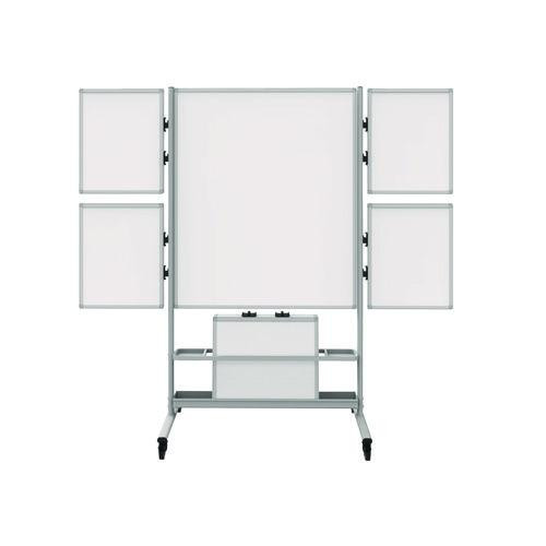 Mobile Collaboration Station Whiteboard With 4 Attachable Marker Boards, 40.4" X 48.6", White Surface, Silver Aluminum Frame - LXCCLLABSTO