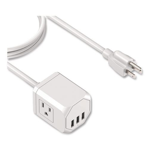 3-outlet 3-usb Port Surge Protector, 3 Ac Outlets/3 Usb Ports, 5 Ft Cord, White