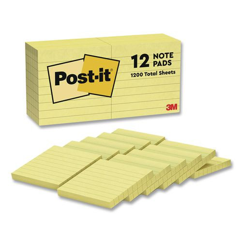 Original Pads In Canary Yellow, Note Ruled, 3" X 3", 100 Sheets/pad, 12 Pads/pack