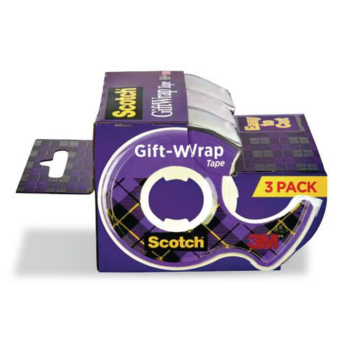 Gift Wrap Tape With Dispenser, 1" Core, 0.75" X 300", Transparent, 3/pack