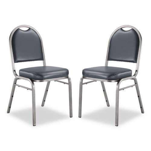 9200 Series Premium Upholstered Stack Chair, Vinyl, Supports 500 Lb, 19" Seat Ht, Midnight Blue Seat/back, Silver Base, 2/pk