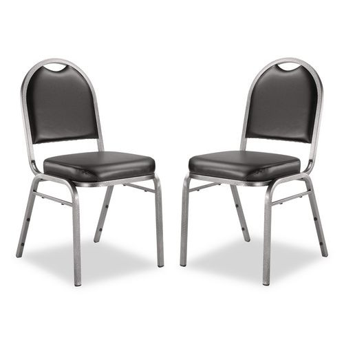 9200 Series Premium Upholstered Stack Chair, Vinyl, Supports Up To 500 Lb,19" Seat Height, Black Seat/back, Silver Base, 2/pk