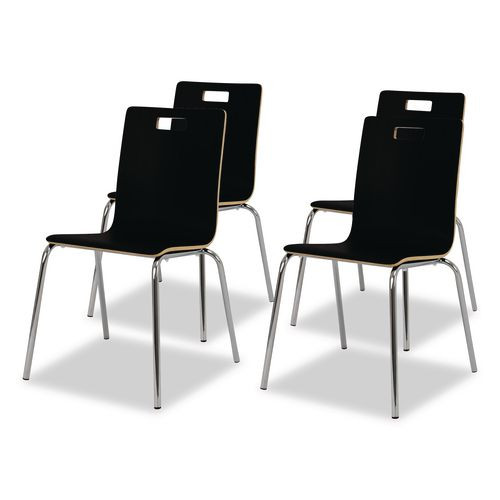 Bushwick Series Bentwood Chair, Supports Up To 500 Lb, 18" Seat Height, Black Seat, Black Back, Chrome Base, 4/carton