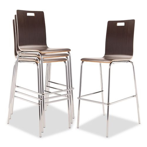 Bushwick Series Bentwood Stool, Supports Up To 500 Lb, 30" Seat Height, Espresso Seat, Espresso Back, Chrome Base, 4/carton