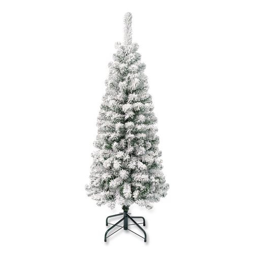 Acacia Pencil Slim Flocked Tree, 21" X 21" X 53.1", Green Tree, Green Tree Stand