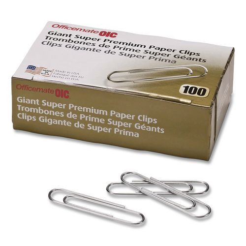 Super Premium Giant Paper Clips, Jumbo, Smooth, Silver, 100/box, 10 Boxes/carton