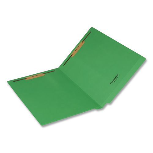 Colored Reinforced End Tab Fastener Folders, Straight Tab, Expands 0.75", 2 Fasteners, Legal Size, Green, 50/box