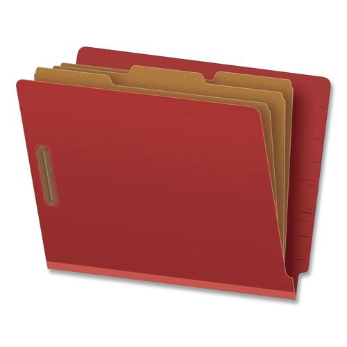 Pressboard End Tab Classification Folders, Straight Tab, Expands 3.5", 3 Dividers, 8 Fasteners, Letter Size, Red, 50/box
