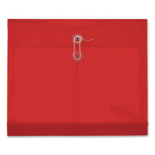 Premium Plastic Document File, 1.25" Expansion, 1 Section, String And Button Closure, Letter Size, Red, 5/pack