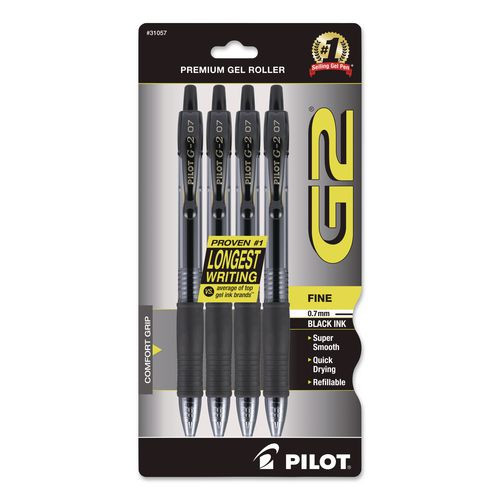 G2 Premium Gel Pen, Retractable, Fine 0.7 Mm, Black Ink, Smoke/black Barrel, 4/pack