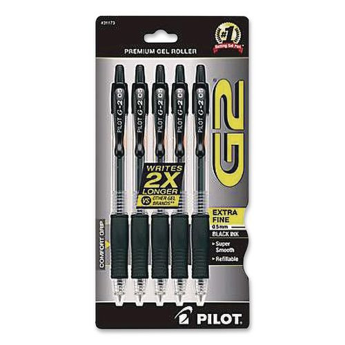 G2 Premium Gel Pen, Retractable, Extra-fine 0.5 Mm, Black Ink, Clear/black Barrel, 5/pack