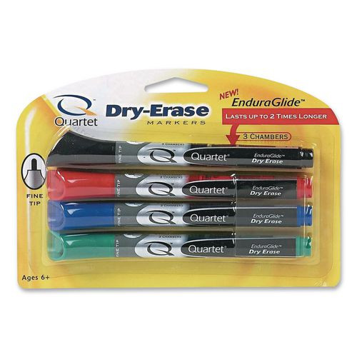 Enduraglide Dry Erase Marker, Fine Tip, Assorted Colors, 4/pack