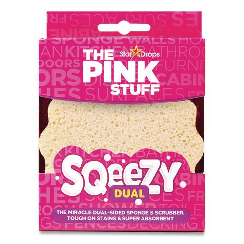 Sqeezy Dual-sided Sponge And Scrubber, 4" X 5.3", 3.8" Thick, Pink/ivory
