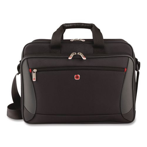 Swissgear Mainframe Laptop Briefcase, Fits Devices Up To 16", Polyester, 15.75 X 6 X 12, Black/gray