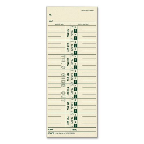 Time Clock Cards, Replacement For 30/1912r/10-800292, One Side, 3.5 X 9, 100/pack