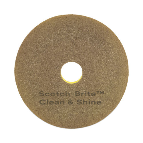 Clean And Shine Pad, 15" Diameter, Brown, 5/carton