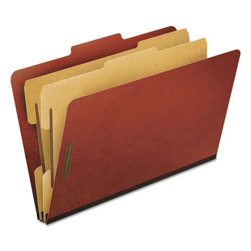 Six-section Pressboard Classification Folders, Expands 2", 2 Dividers, 6 Embedded Fasteners, Legal Size, Red, 10/box